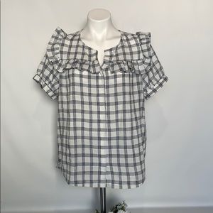 Cute plaid blouse navy and white